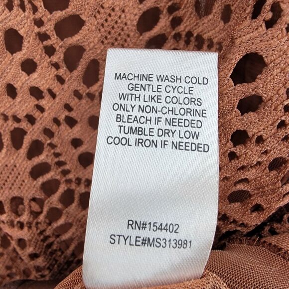 Cactus + Pearl Blouse Women's Large Cowl Neck Lace Overlay Brown - Picture 8 of 10